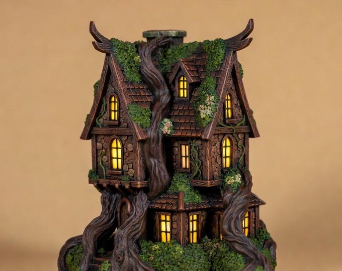 Fantasy Tree Cottage STL File – Magical Woodland House 3D Print Model