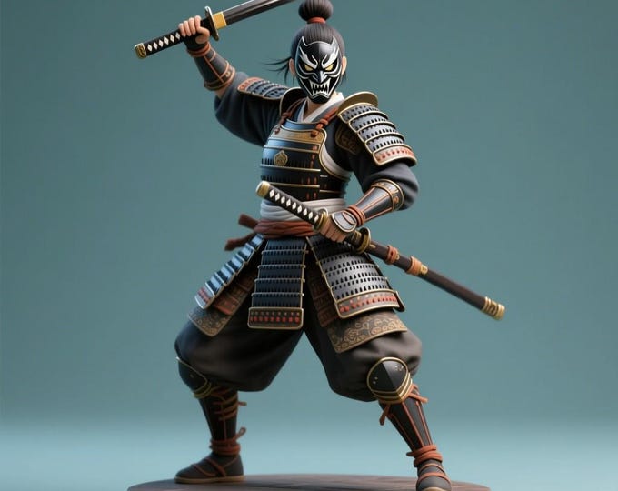 Samurai Warrior Statue: Japanese Fighter Model STL (3D Printable)