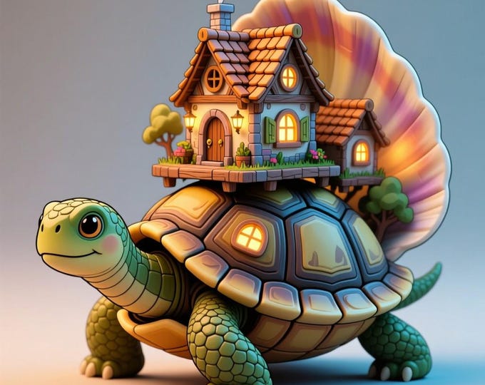 Turtle House STL • Cozy Fantasy Cottage on Turtle Back • 3D Printable Decorative Model