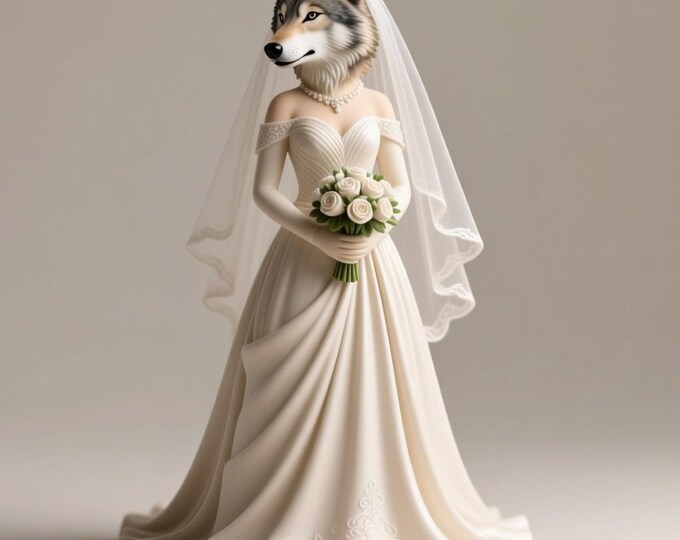 Wolf Bride Figurine STL: 3D Printable Fantasy Wedding Decor (Digital Download)