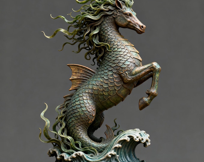 Hippocampus STL File: Mythical Sea Horse 3D Print Model (Digital Download)