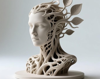 Trädandebyst STL • Konstnärlig naturgudinnastaty • 3D-utskrivbar organisk skulptur