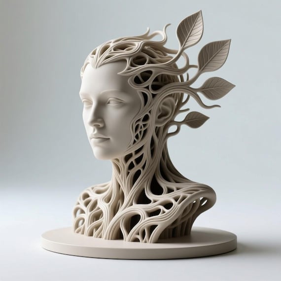 Tree Spirit Bust STL • Artistic Nature Goddess Statue • 3D Printable Organic Sculpture