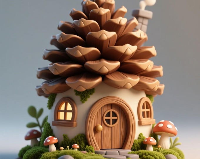 Pine Cone House 3D Model – Detailed STL File for 3D Printers (Digital Download)