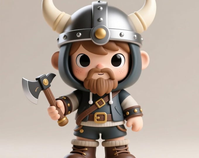 Viking Chibi STL File: 3D Printable Warrior Figurine (Digital Download)