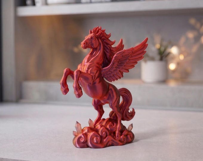 3D Printed Pegasus Statue, Mythical Horse Sculpture, Fantasy Desk Decor