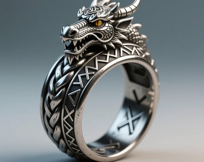 3D Printable Dragon Ring STL | Viking Norse Rune Gothic Band (Digital File)