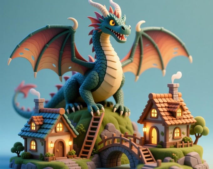 Dragon Village Diorama STL File: Fantasy 3D Printable Scene (Digital Download)