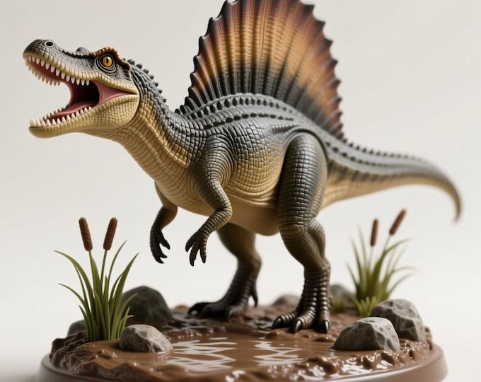 Spinosaurus Dinosaur Figurine STL File: 3D Printable Swamp Base Model (Digital Download)