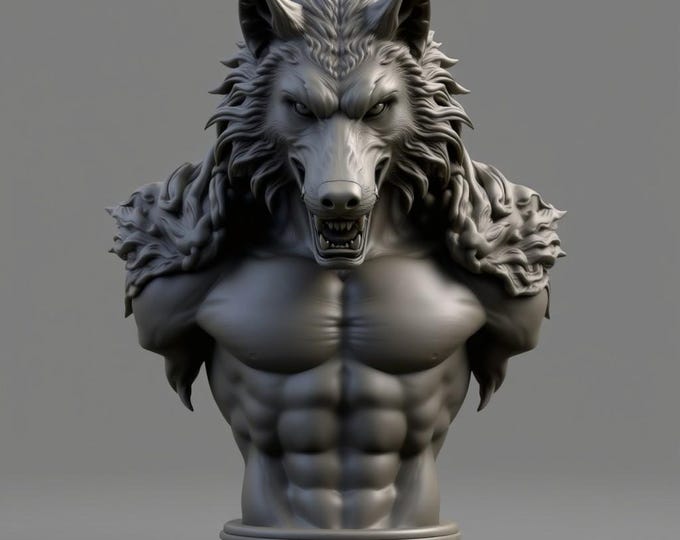 warrior wolf bust 3D Model STL file for 3D printing