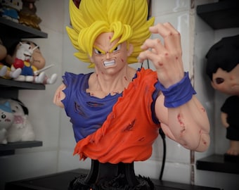Busto de Guerreiro Super Saiyajin inspirado em anime, figura de lutador com cabelo espetado, estátua impressa em 3D para decoração de mesa, item de colecionador.