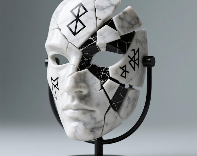 Fragmented Marble Mask STL – Abstract Rune Art 3D Print (Digital File)