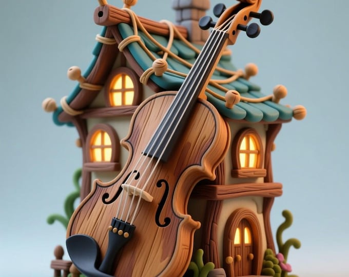 Violin House STL • Whimsical Musical Fantasy Cottage • 3D Printable Decorative Model