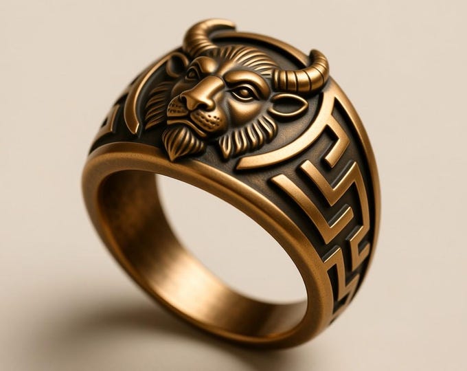 Minotaur Labyrinth Ring STL | 3D Printable Greek Mythology Jewelry, Bull Warrior Signet Digital File