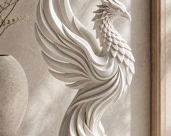 Escultura abstrata de fênix, decoração moderna de pássaro, estátua de arte elegante impressa em 3D, decoração minimalista e fantástica para casa.