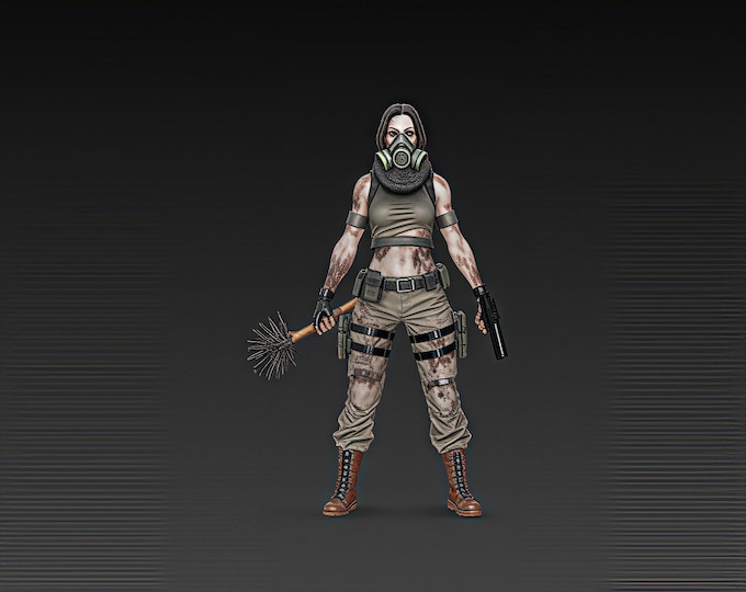 Post Apocalyptic Survivor Girl STL • 3D Printable Female Warrior Model • Gas Mask Fighter Figurine