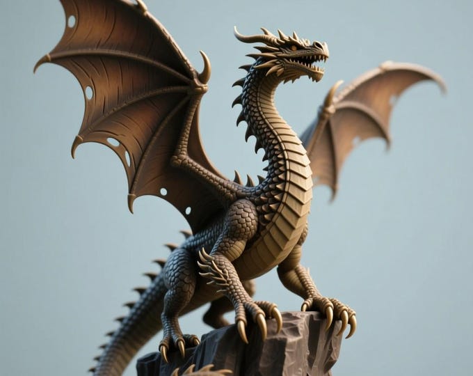 Epic Dragon on Cliff STL File: 3D Printable Fantasy Statue