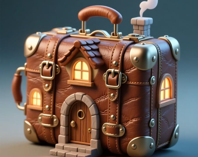 Suitcase House 3D Print Model: Whimsical Fairy Tale Travel Bag STL File