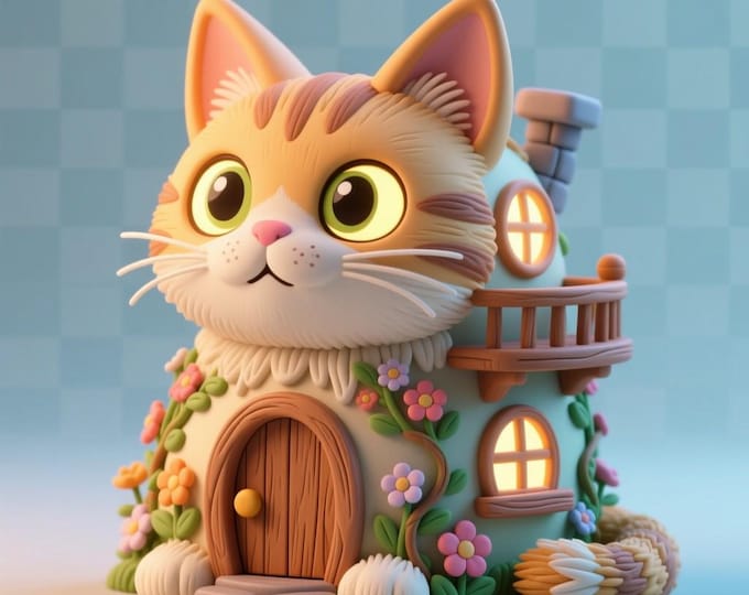 Cat House 3D Model – Detailed STL File for 3D Printers