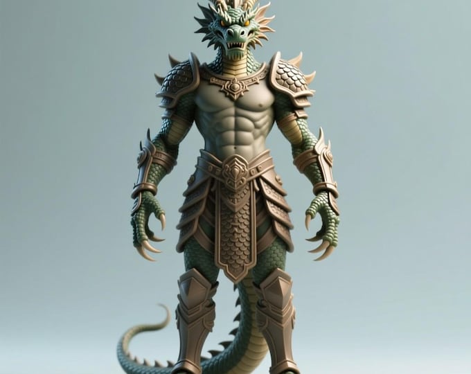 Dragon Warrior STL | 3D Printable Fantasy Armored Creature | Digital Miniature File for Printing