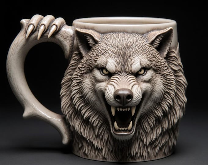 Wolf Mug 3D Model STL File: Digital Download for 3D Printing