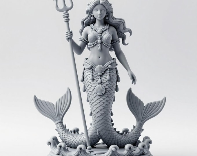Mermaid Goddess Statue STL File | 3D Print Model, Ocean Decor (Digital Download)