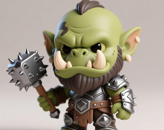 Chibi Orc Warrior STL File: 3D Printable Fantasy Figurine (Digital Download)