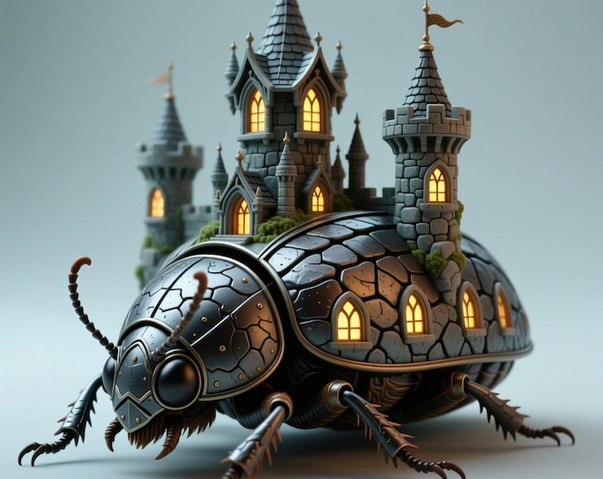 Beetle Castle House STL • Gothic Fantasy Insect Fortress • 3D Printable Haunted Bug Model