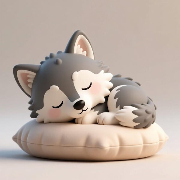 Chibi Wolf STL-Datei: Schlafender Wolf Figur 3D Printable (Digitaler Download)