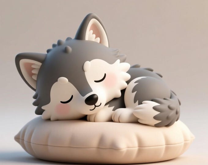 Chibi Wolf STL File: Sleeping Pup Figurine 3D Printable (Digital Download)