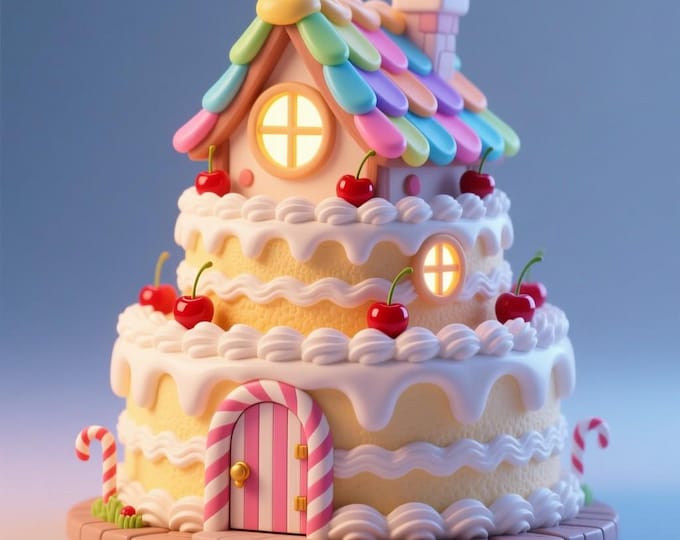 Candy Cake House 3D Model STL: Fantasy Dessert Home (Digital Download)