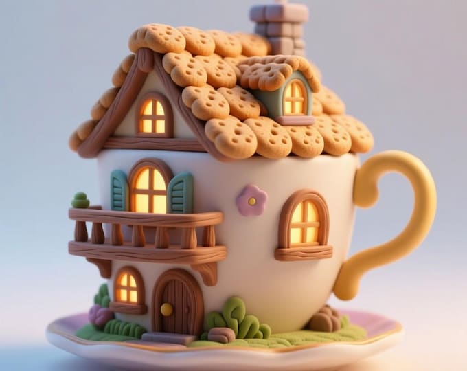 Teacup Cottage STL – Fantasy 3D Print Model, Miniature Home Decor (Digital Download)