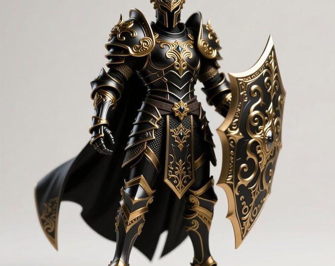 Infernal Knight STL • Black & Gold Armor Statue 3D Model (Digital Download)