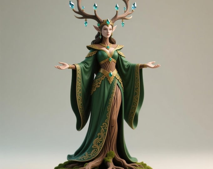 Elven Queen Statue STL File | Antler Crown Sorceress 3D Print Model