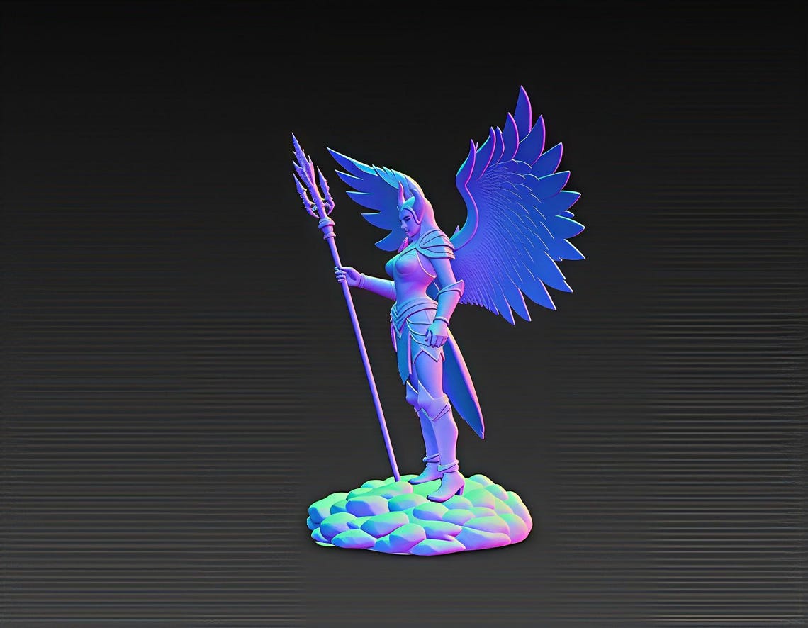 Golden Winged Goddess STL • 3D Printable Female Warrior With Spear ...