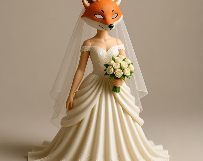 Fox Bride Figurine STL | 3D Printable Wedding Character Model | Digital Download File
