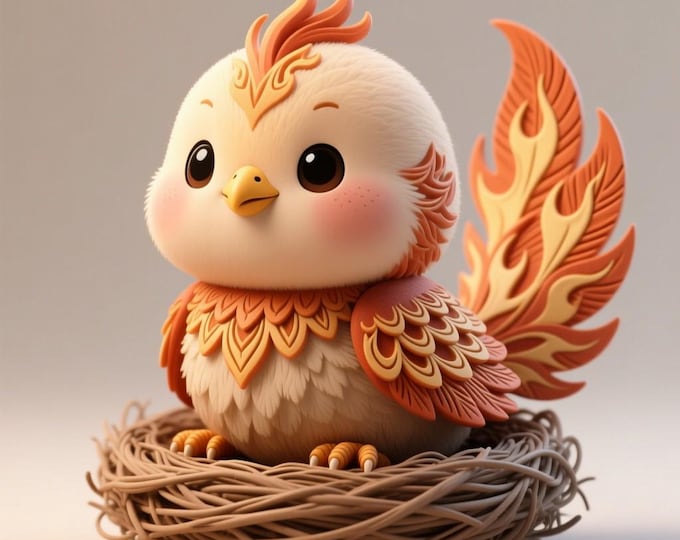 Chibi Phoenix STL File: 3D Printable Baby Firebird Figurine (Digital Download)