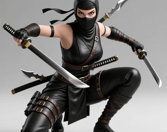 Weibliche Ninja Kriegerin STL-Datei • 3D Druckbare Stealth Assassin Figur für Sammler & Tabletop Gaming