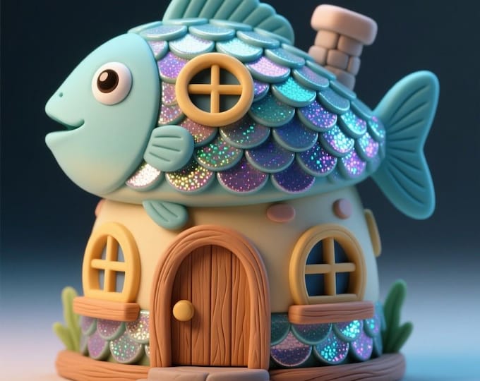 3D Fish House Model – Whimsical STL File (Digital Download)