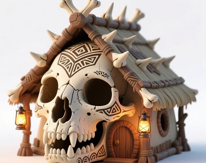 Skull House STL File • Tribal Gothic Home Decor (3D Printable)
