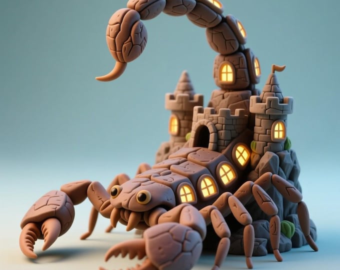 Scorpion Castle House STL • 3D Printable Fantasy Bug Home with Windows & Towers