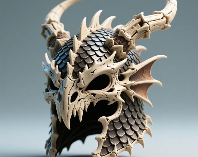 Dragon Skull Helmet STL File • 3D Printable Fantasy Horned Warrior Helmet for Collectors & Cosplay