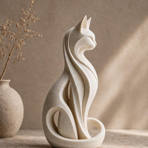 Modern Minimalist Cat Sculpture, Abstract Cutout Cat Figurine, Elegant Home Decor, 3D Printed Style, Contemporary Art Piece