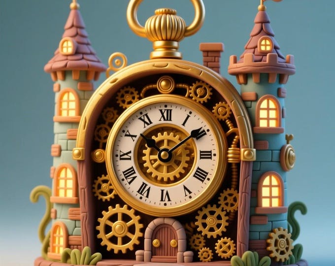 Steampunk Clock Castle 3D Model STL File - Fantasy Gear Tower (Digital Download)