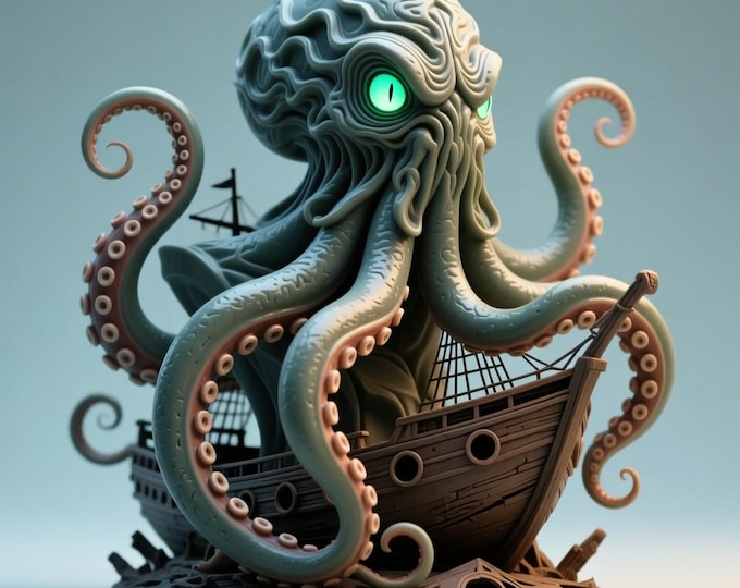 Cthulhu Kraken STL File | Mythical Sea Monster 3D Print Model with Ship | Digital Download