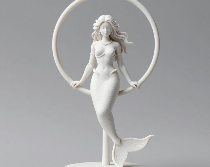Mermaid Hoop Statue STL File | Minimalist Ocean Decor 3D Print Model