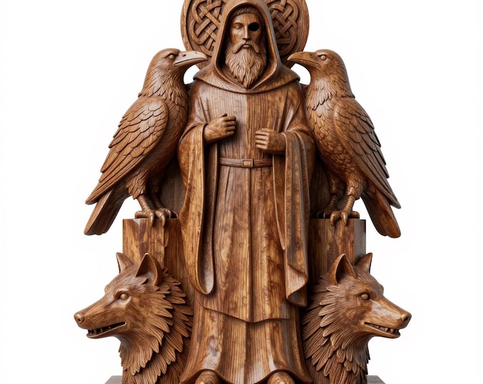 Odin Statue STL | Viking Raven & Wolf Decor (3D Printable Sculpture)