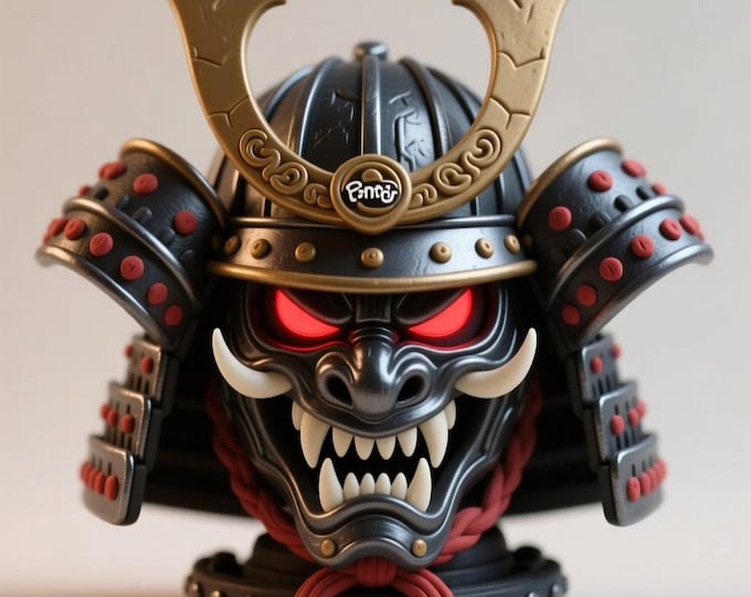 Demon Samurai Bust STL – Oni Warrior Helmet Sculpture for 3D Printing, Japanese Fantasy Collectible