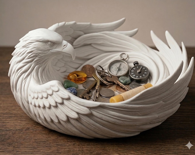 Majestic Eagle Wing Jewelry Dish, 3D Printed Resin Organizer Tray