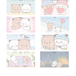Printable Bubu & Dudu 2026 Calendar PDF – Cute Kawaii Bear Couple, Digital Download Planner for Home or Office